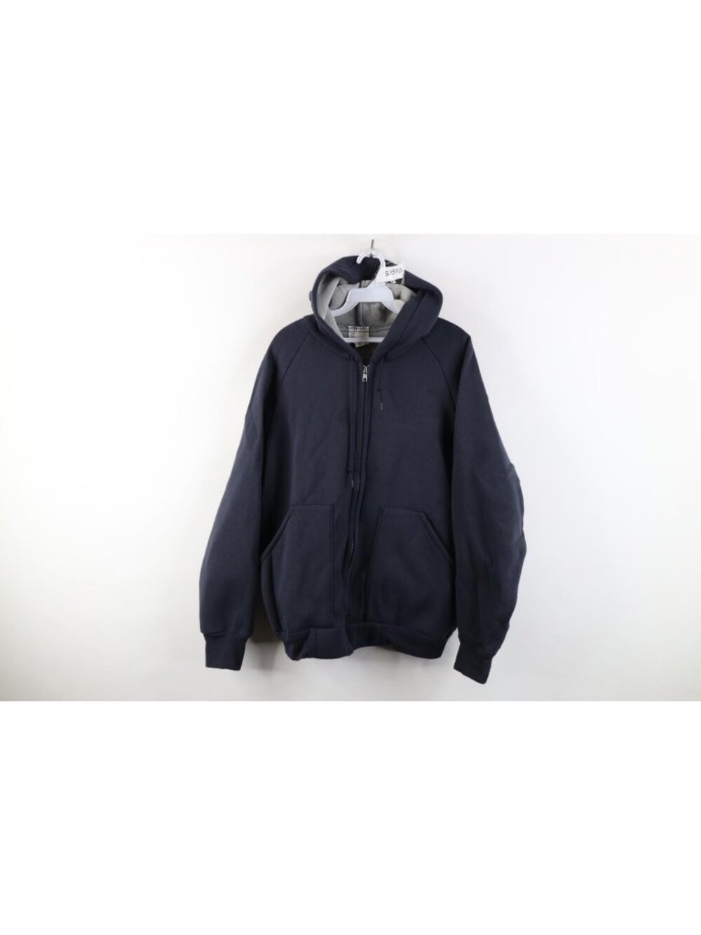 Vintage 90s Streetwear Mens Small Blank Flocked Fleece Lined Full Zip Hoodie USA